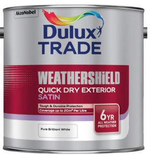 Dulux Trade Weathershield Quick Dry Ext Satin Pure Brilliant White 2.5 Litre 5082971