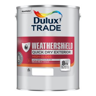 Dulux Trade Quick Dry Exterior Weathershield High Gloss Paint - Pure Brilliant White - 1 Litre