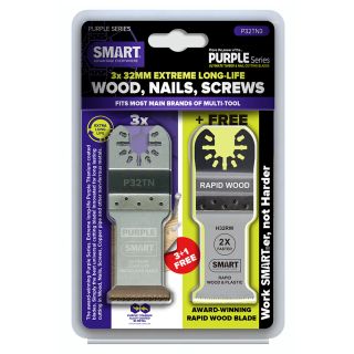 Smart P32TN3PLUS Universal 32mm Extreme Long-Life Bi-Metal Blade x 3 + 1 Rapid Wood Blade FOC