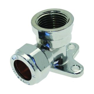 EP Compression Wallplate Elbow CP Female 15mm x 1/2