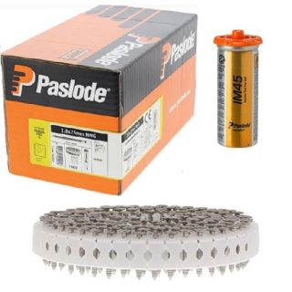 Paslode 142202 IM45GN 2.8 x 32mm Ring Shank Stainless Steel Coil Nails - Pack of 1000 & 1 Fuel Cell