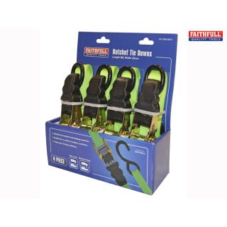 Ratchet Tie-Downs 5m x 25mm Green 4 Piece