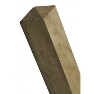 Green Treated 4 Way Pyramid Top Fence Post - Soft Wood - 7 x 7 x 8'