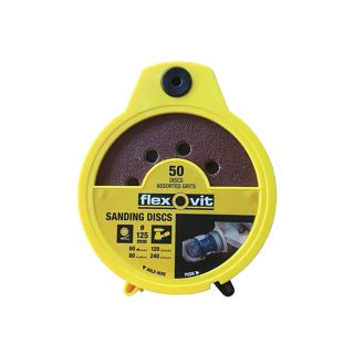 Flexovit Hook & Loop Sanding Disc 125mm Assorted - Dispenser 50