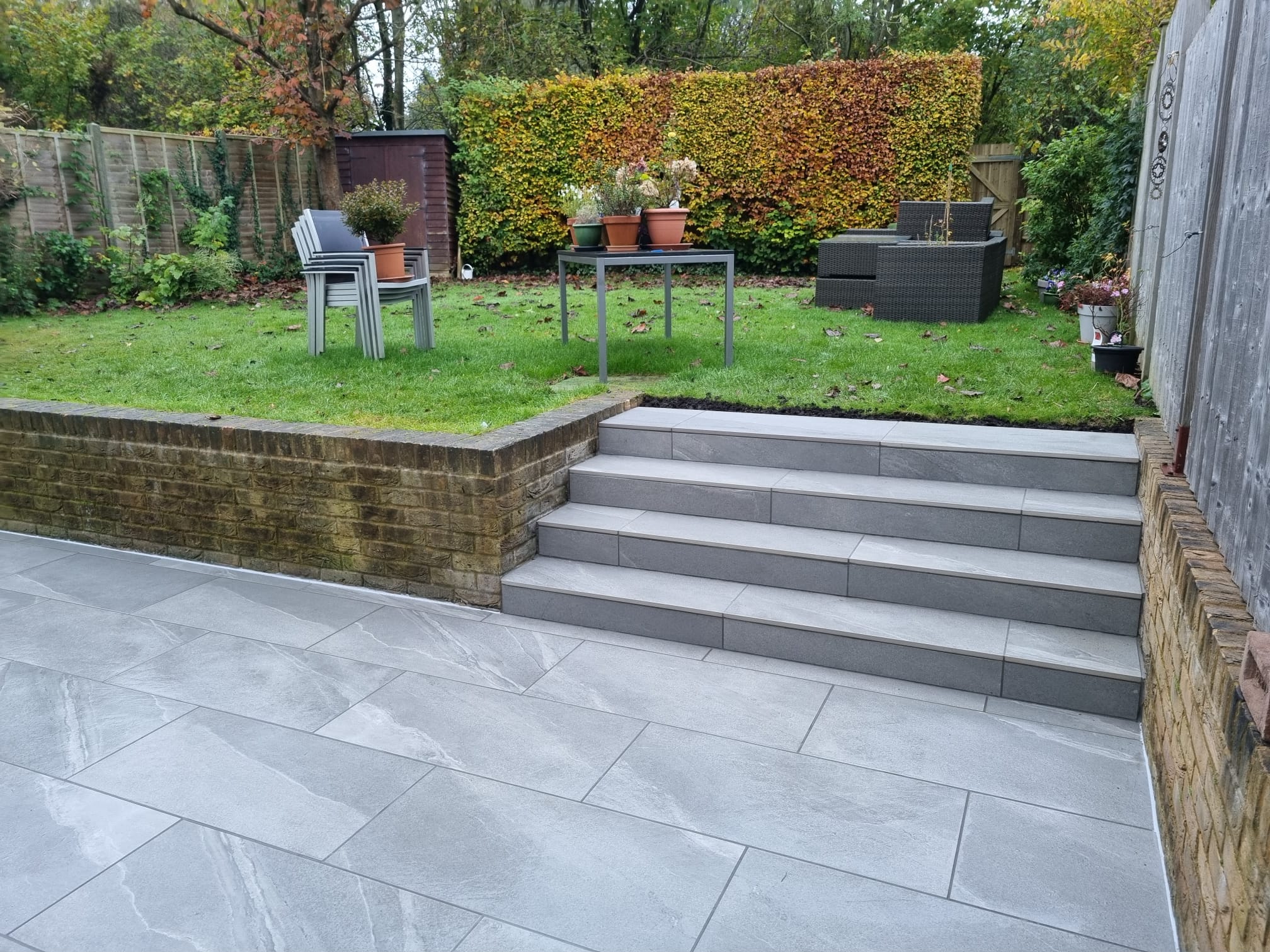 grey porcelain garden steps