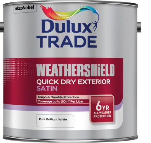 Dulux Trade Weathershield Quick Dry Ext Satin Pure Brilliant White 2.5 Litre 5082971